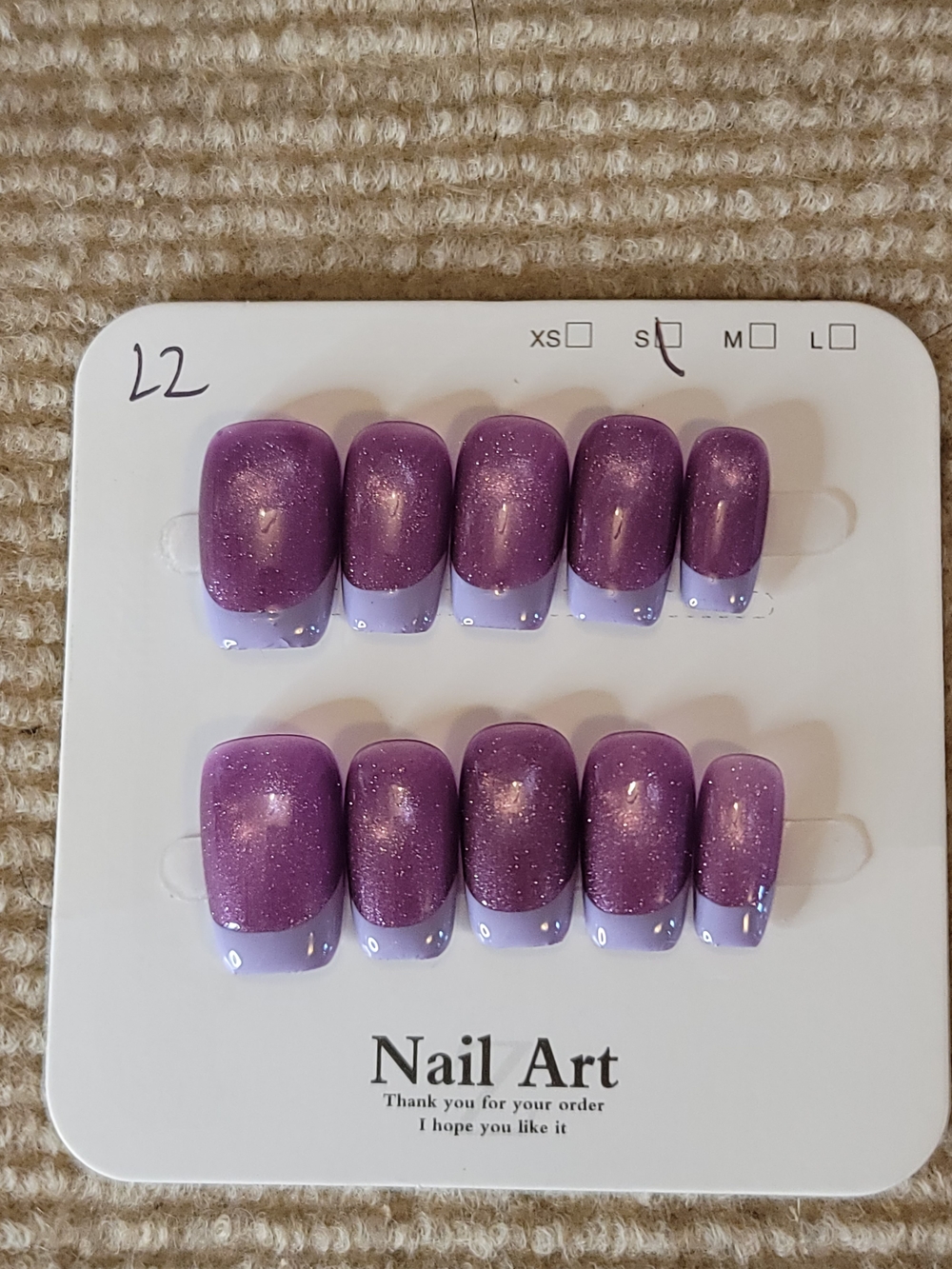 Purple Glitter French Tip Press-On Nails - Nail Art